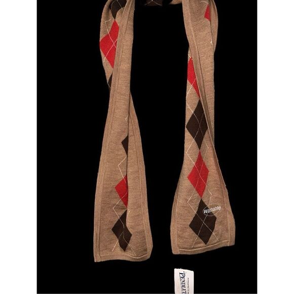 NEW WITH TAGS UNISEX Pendelton knit scarf. Tan with brown / Wool Scarf/Tradition - Picture 2 of 8